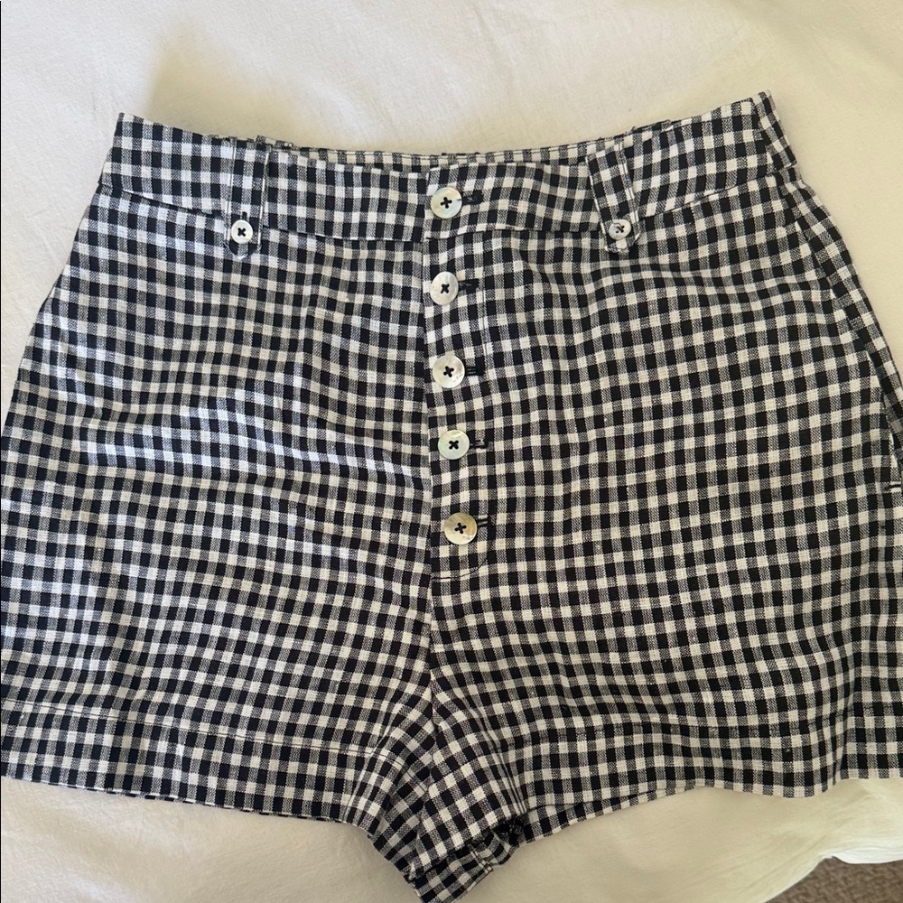 High-Waist Black and White Gingham Button-Front Women’s Shorts